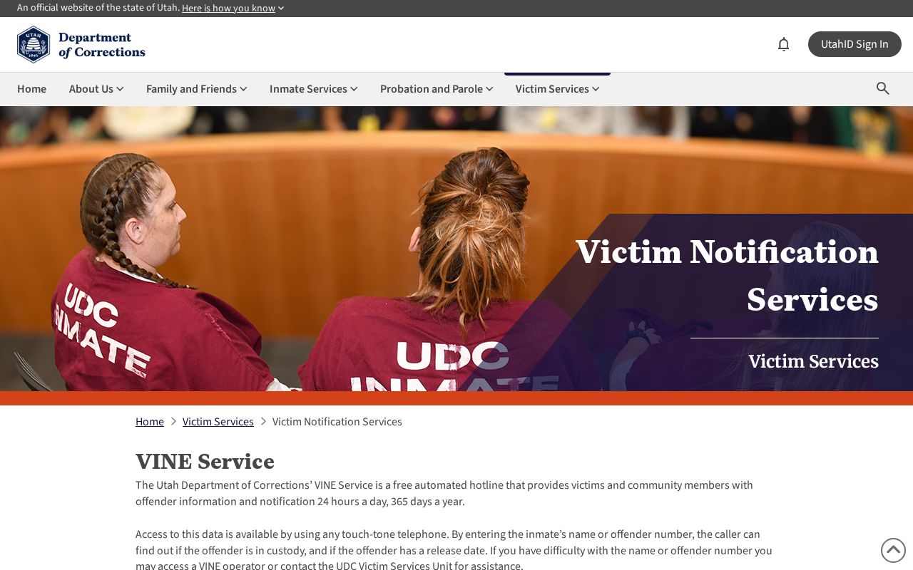 Utah VINE custody notifications for a Morgan County arrest