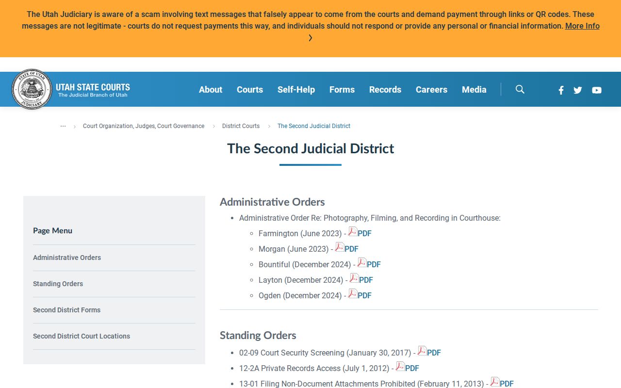 Second District Court location information for Morgan County criminal cases