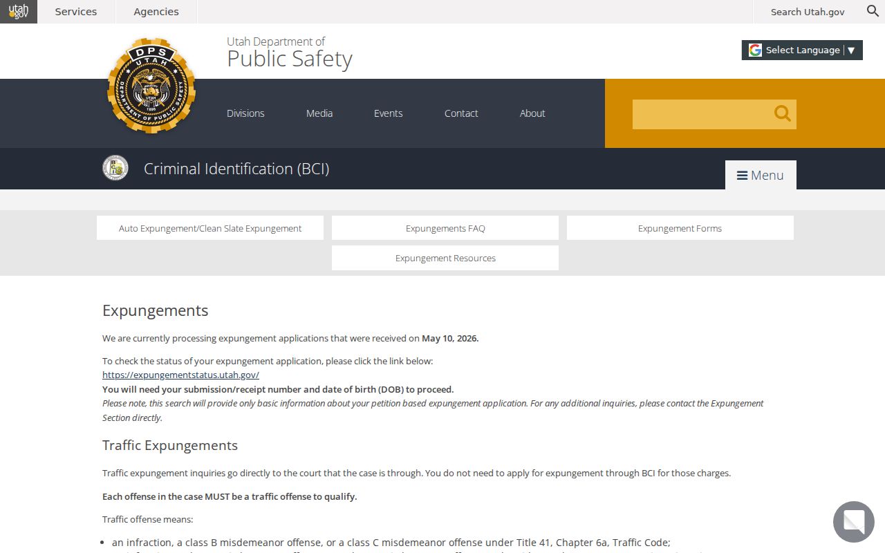 Morgan County registry check reference to Utah BCI expungement eligibility information